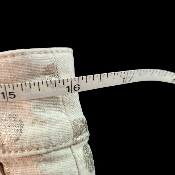 EUC ANTHROPOLOGIE LINEN BLEND BERMUDA SHORTS TAN & GOLD POLKA DOT MID RISE SZ 27 - Picture 11 of 13